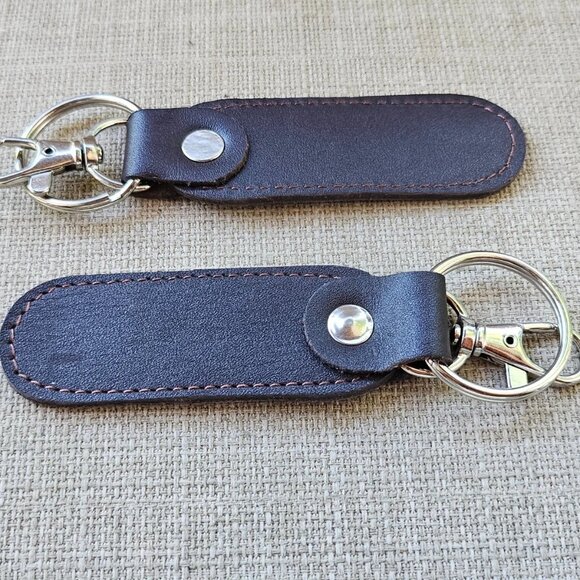 Lot of 2 Keychains Dark Brown Genuine Leather Keys Holder Handmade Key chain - Picture 3 of 10